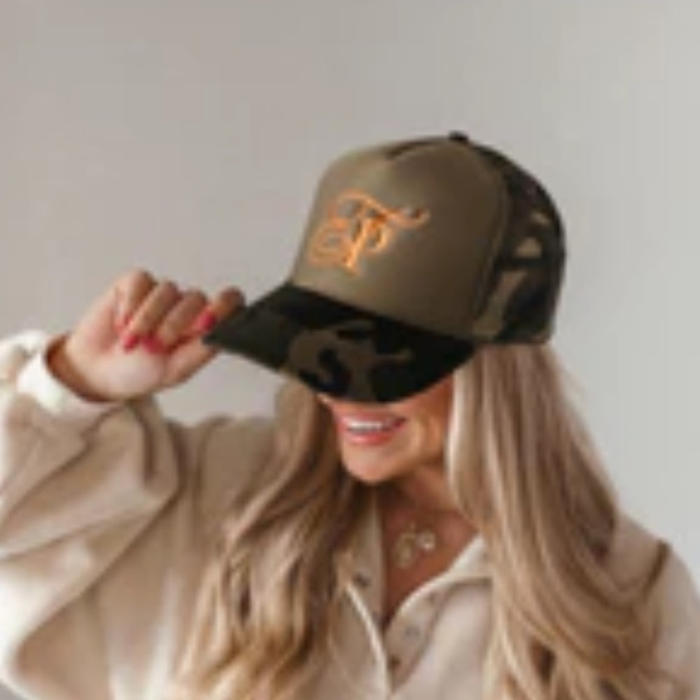 Camo Trucker Hat with Orange Embroidery
